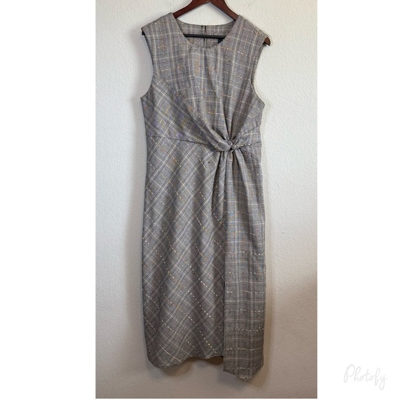 Anthropologie Maeve Reese Plaid Midi Black Dress Sleeveless Academia Size 14 - Picture 2 of 16